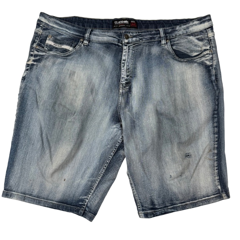 Ecko Unltd Mens‎ Size 44 Blue Acid Wash Denim Shorts Baggy Y2K Hip Hop Skater